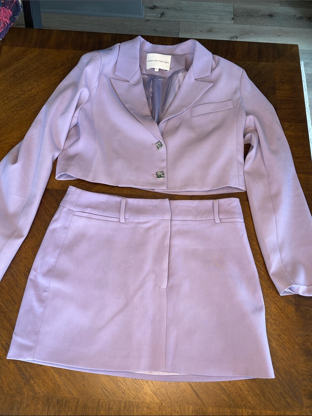 English Factory Lavender Cropped Blazer & Mini Skirt Set Size L Flawless